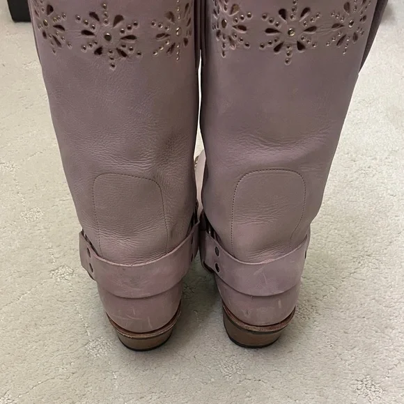 Frye Lilac/Pink Harness 12R Leather Heeled Boots - Picture 3 of 8
